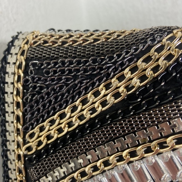 Bebe clutch with metal chain and jewel embellishment 11.5” by 4.5” - Picture 4 of 8
